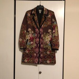 Chico's Floral Black Lined Jacket 
Chico size O / U.S. 4